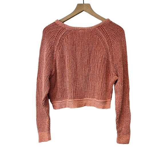 Free People Orange Pink Long Sleeve Deep V Neck Knit Cropped Sweater Size XS - Picture 9 of 11